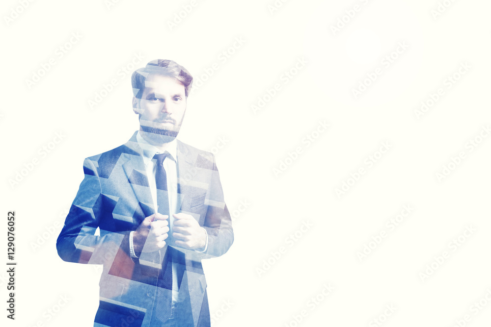 Bearded businessman and a gray labyrinth Bearded businessman and a gray labyrinth