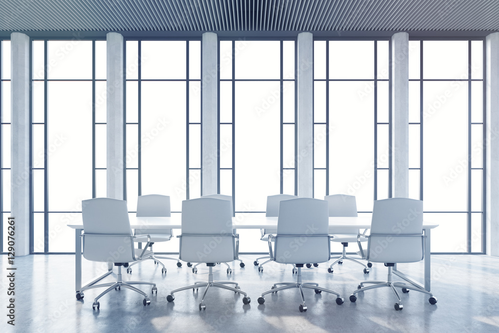 Fototapeta premium Conference room: wide shades, geometric window