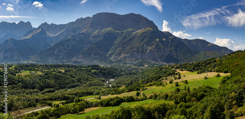 Summer afternoon view of the Devoluy Massif range with  Faraut mountain and Pierroux Peak. Hautes Alpes, Southern French Alps, France © Francois Roux