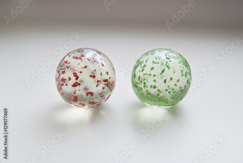 Two Glass Balls with color pieces