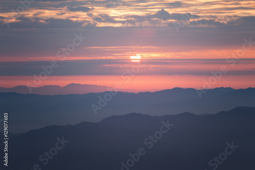Sunrise on mountain hill in Thailand