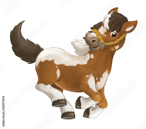 Fototapeta Naklejka Na Ścianę i Meble -  Cartoon happy horse is running jumping smiling and looking - artistic style - isolated - illustration for children