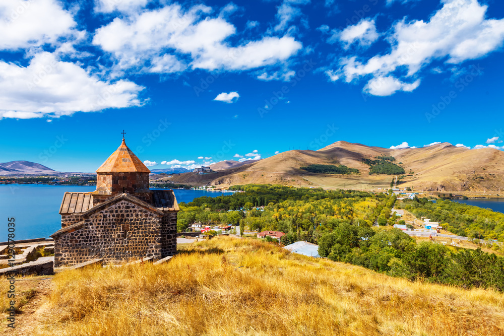 Fototapeta premium Scenic view of an old Sevanavank church in Sevan, Armenia