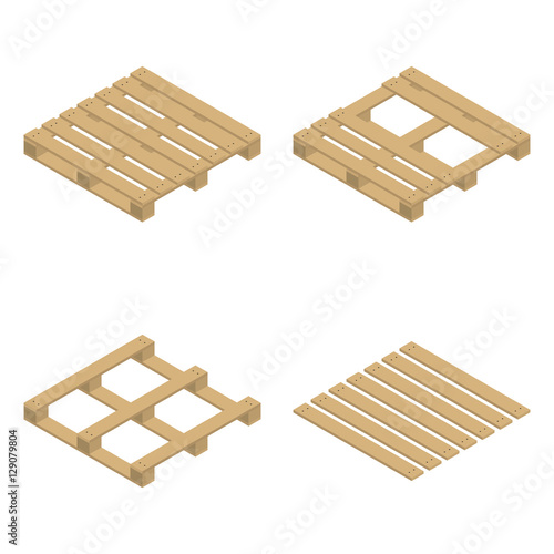 Wooden pallet isometric, vector illustration.