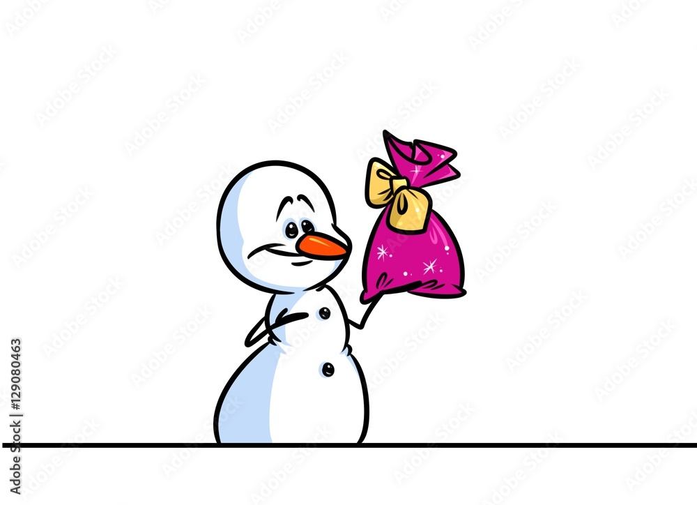 Obraz premium Christmas snowman character gifts bag cartoon illustration isolated image