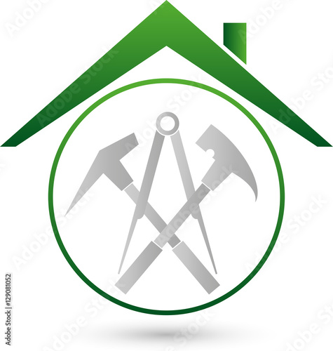 Dach, Werkzeuge, Dachdecker Logo