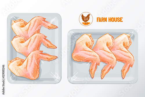 chicken wings polystyrene packaging vector