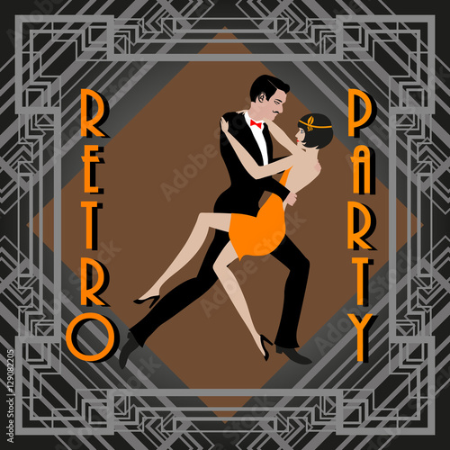 А couple dancing the Charleston: Retro party invitation design template. Vector illustration..