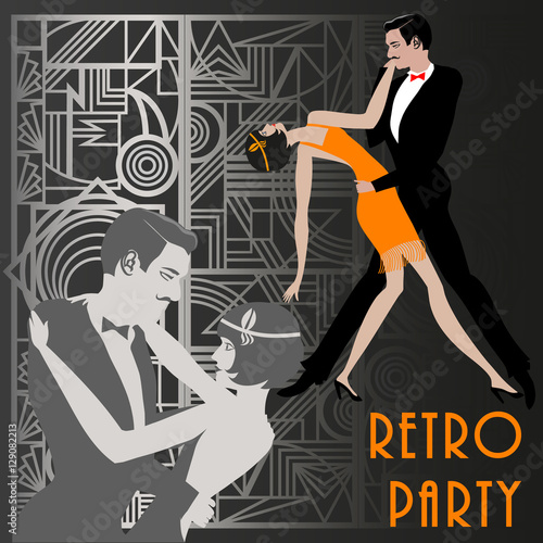А couple dancing the Charleston: Retro party invitation design template. Vector illustration..