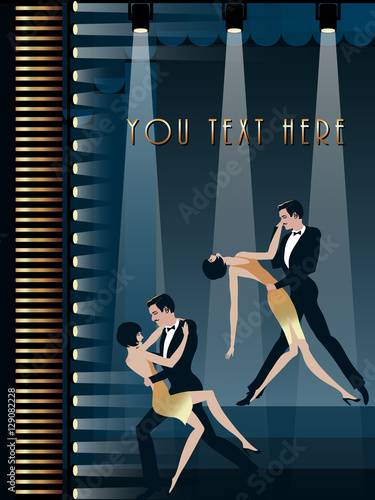 А couple dancing the Charleston: Retro party invitation design template. Vector illustration..