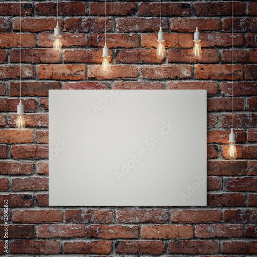 Wallpaper Mural White poster with light bulbs on red brick wall, 3d illustration Torontodigital.ca