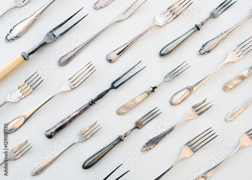 many vintage forks  - old cutlery , beautiful retro flatware - f