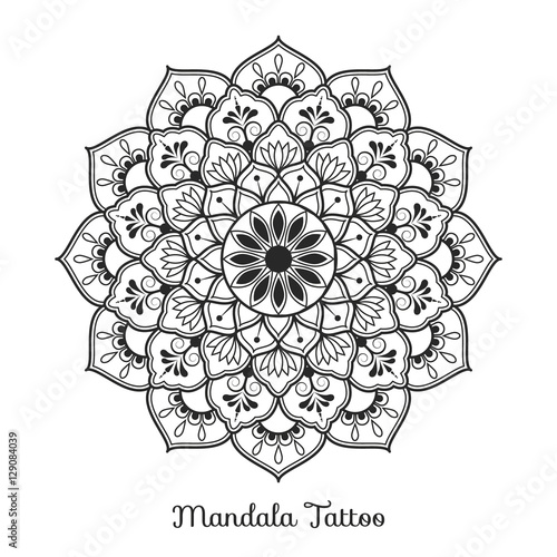 mandala decorative ornament design for coloring page, greeting card, invitation, tattoo, yoga and spa symbol. Vector illustration