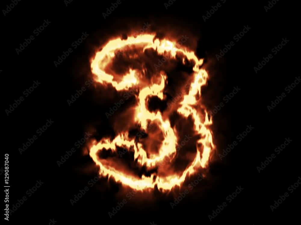 3 - three hot burning number on black background 3 - three hot burning number on black background