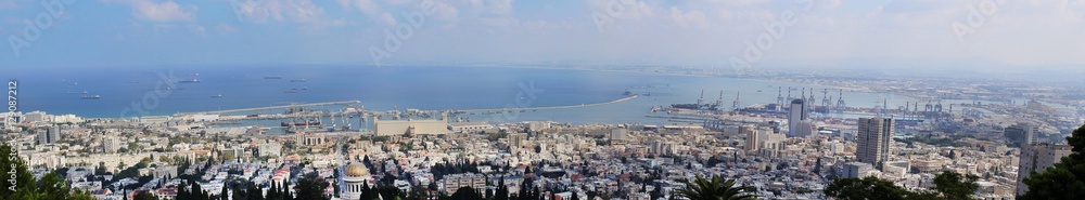 Long panorama of Haifa overlooking the city