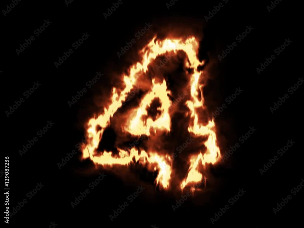 4 - four hot burning number on black background 4 - four hot burning number on black background