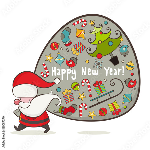 Santa Claus and bag with gifts