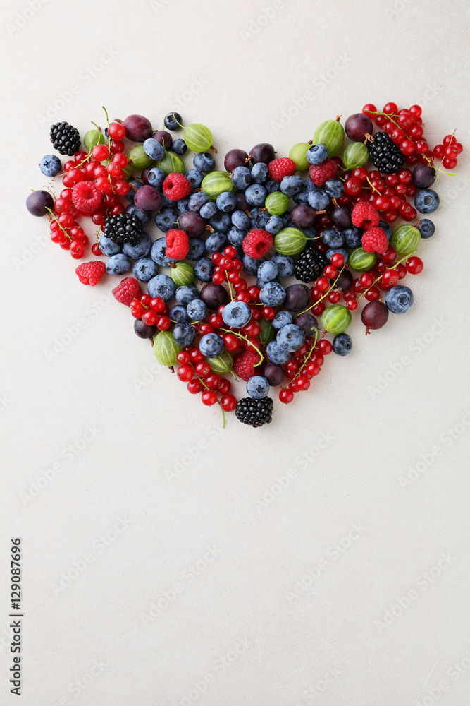 Heart with summer berry and fruits Heart with summer berry and fruits