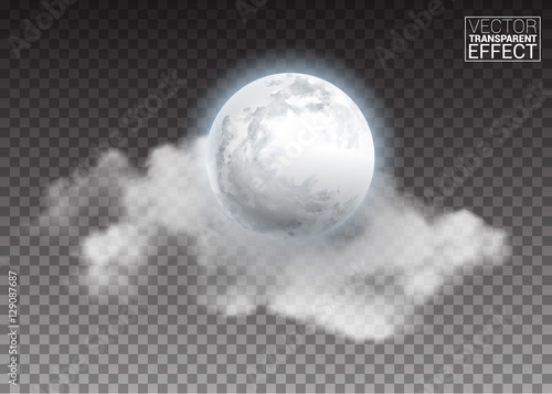 Valokuvatapetti Realistic detailed full big moon with clouds isolated on transparent background