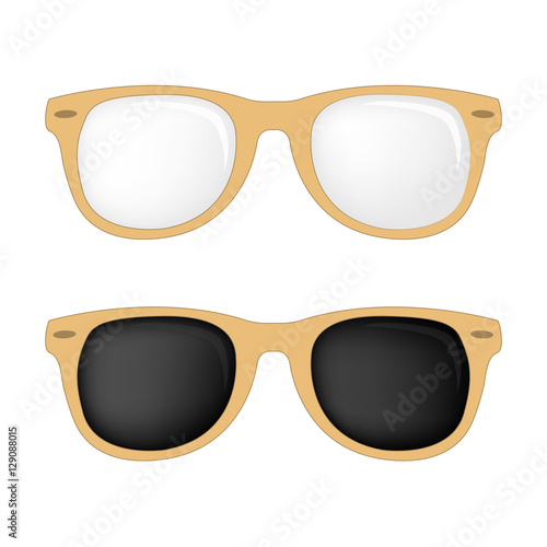 Hipster light brown, tan color glasses and sunglasses isolated vector set