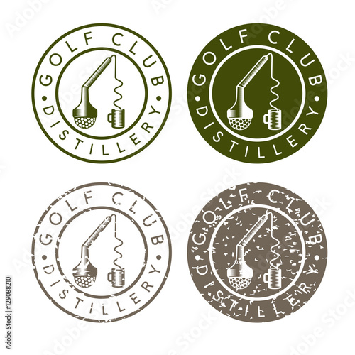 golf club distillery concept labels with broken tee