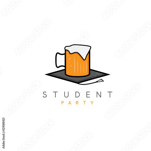 mug of beer in academic hat , student party vector concept