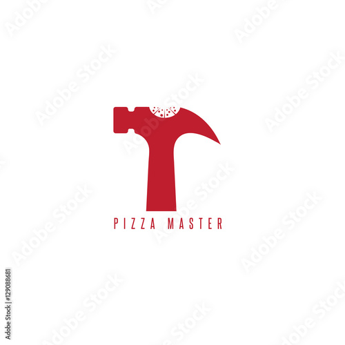 pizza with hammer negative space vector design template