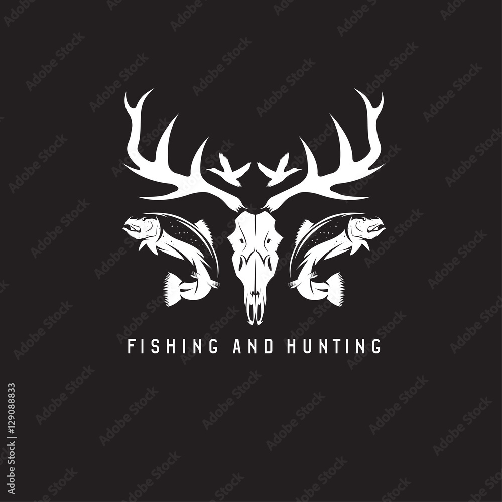 Fototapeta premium polowanie i wędkarstwo szablon projektu wektor godło vintage