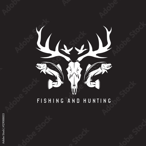 hunting and fishing vintage emblem vector design template