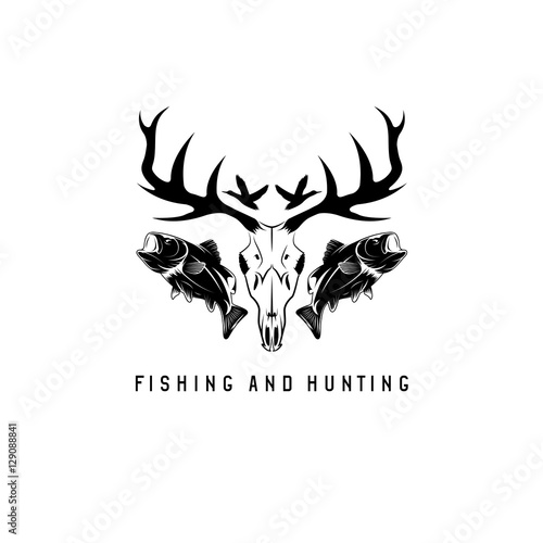 hunting and fishing vintage emblem vector design template
