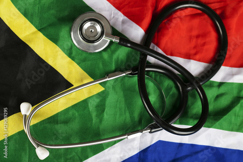 Medical stethoscope on South African flag