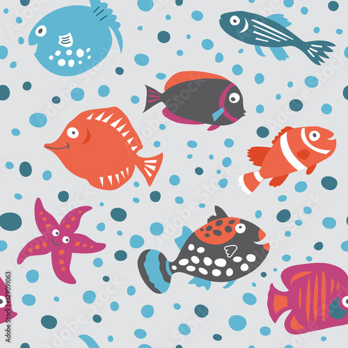 Seamless pattern on marine theme in the children's style