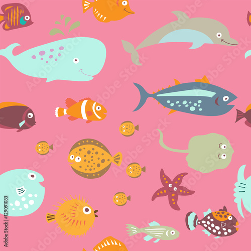 Seamless texture on the marine theme in the children's style © bulycheva_art