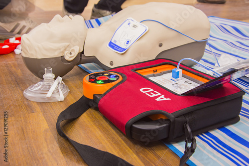 cpr with aed training and blur background photo