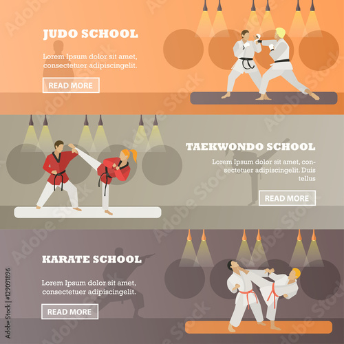 Vector set of horizontal martial arts concept banners, flat style