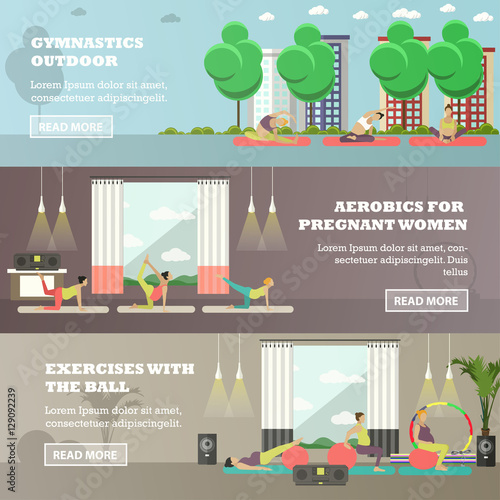 Vector set of sport activity for pregnant women concept banners