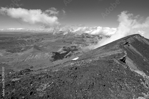 Volcanic landscape around Tongariro Crossing in Tongariro National Park in the North Island of New Zealand photo