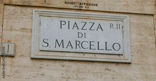 Street sign Marcellos Square in Rome - Piazza di S Marcello photo