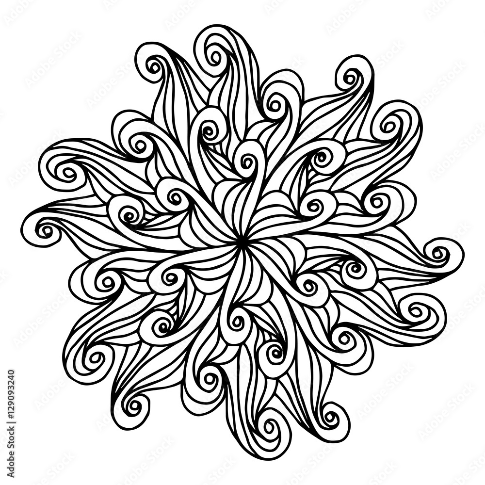 Wave hand drawing doodling mandala coloring page isolated