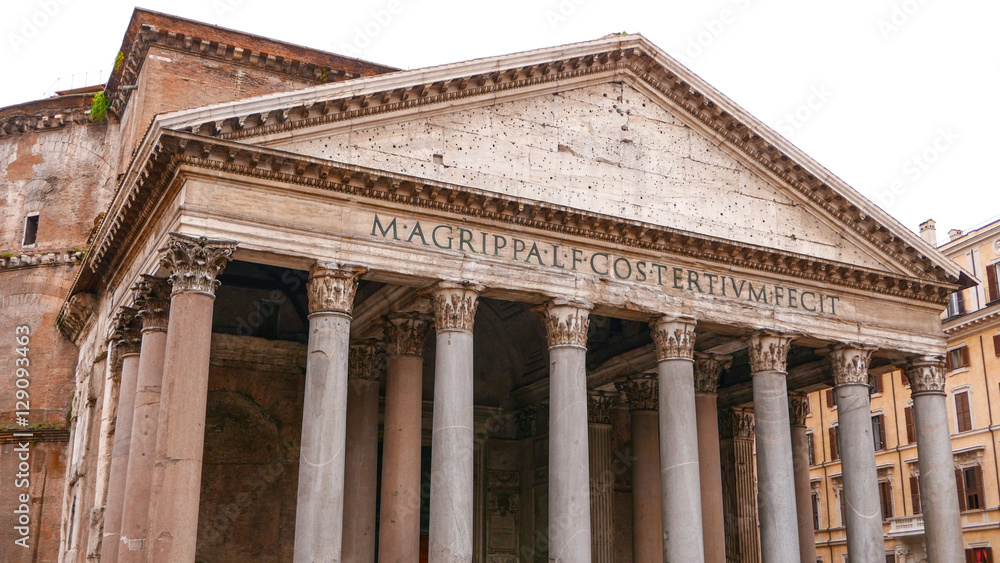 The impressive Pantheon building in the historic city center of Rome