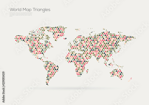 Vector world map design. Triangle pattern continents