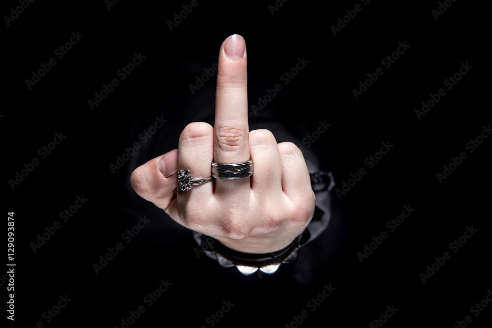 Middle Finger Fuck You with Skull Sterling Silver Ring