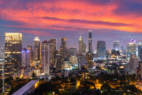 Bangkok city at sunset, Mahanakorn tower, Silom area, Thailand © weerasak