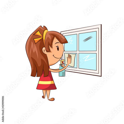 Girl cleaning window