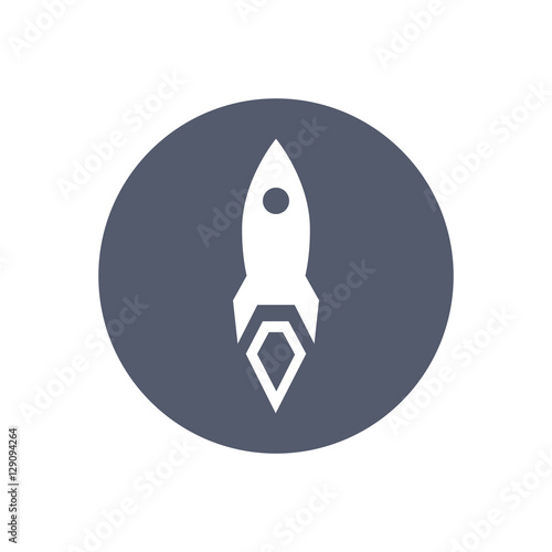 Rocket icon in flat style in a grey circle, conceptual of start ups or take off of a business or project.
