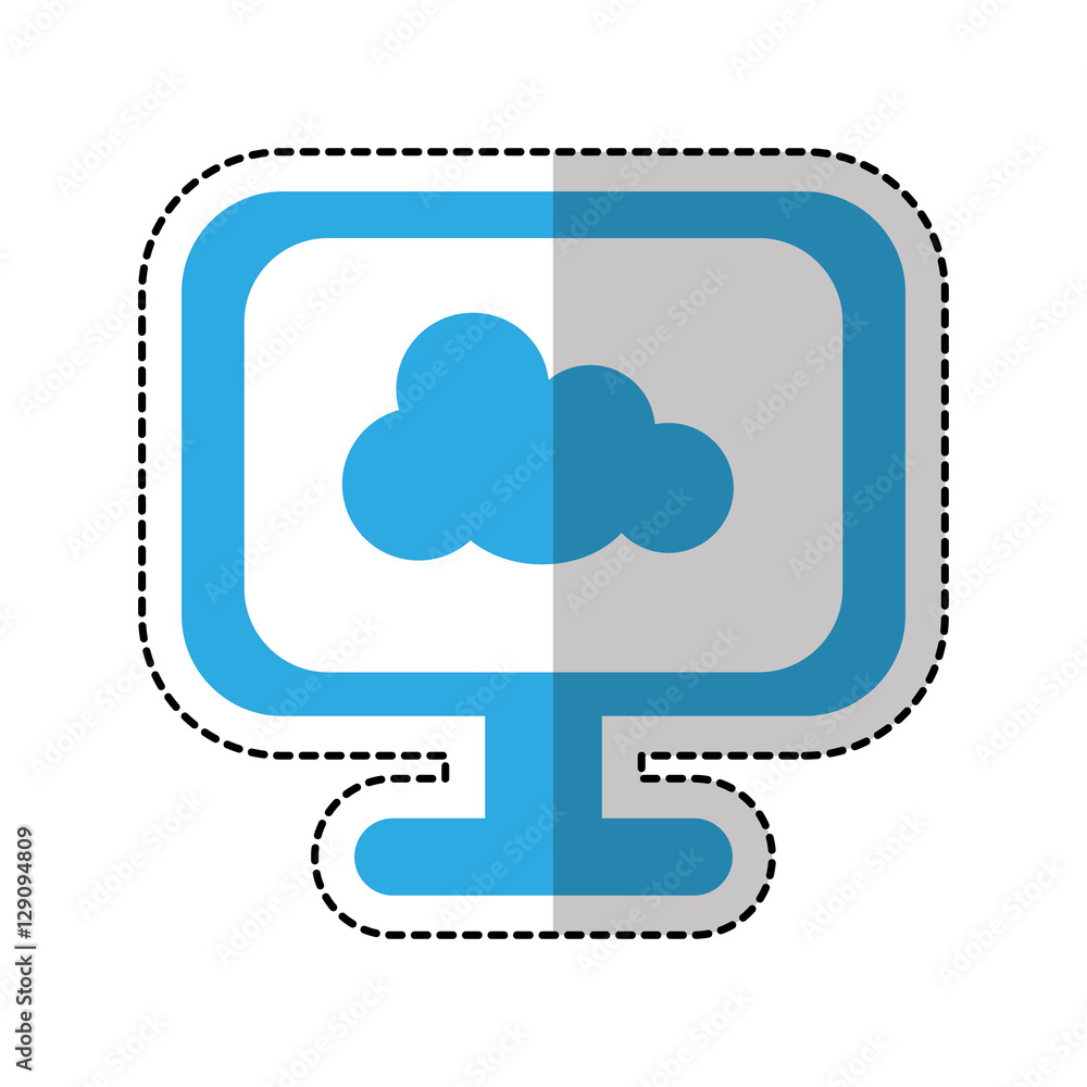 sticker of monitor computer with cloud storage icon on screen over white background. vector illustration sticker of monitor computer with cloud storage icon on screen over white background. vector illustration