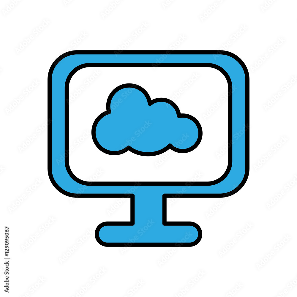 monitor computer with cloud storage icon on screen over white background. vector illustration monitor computer with cloud storage icon on screen over white background. vector illustration