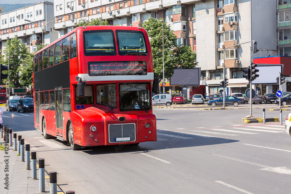 Fototapeta premium Double decker bus in Skopje