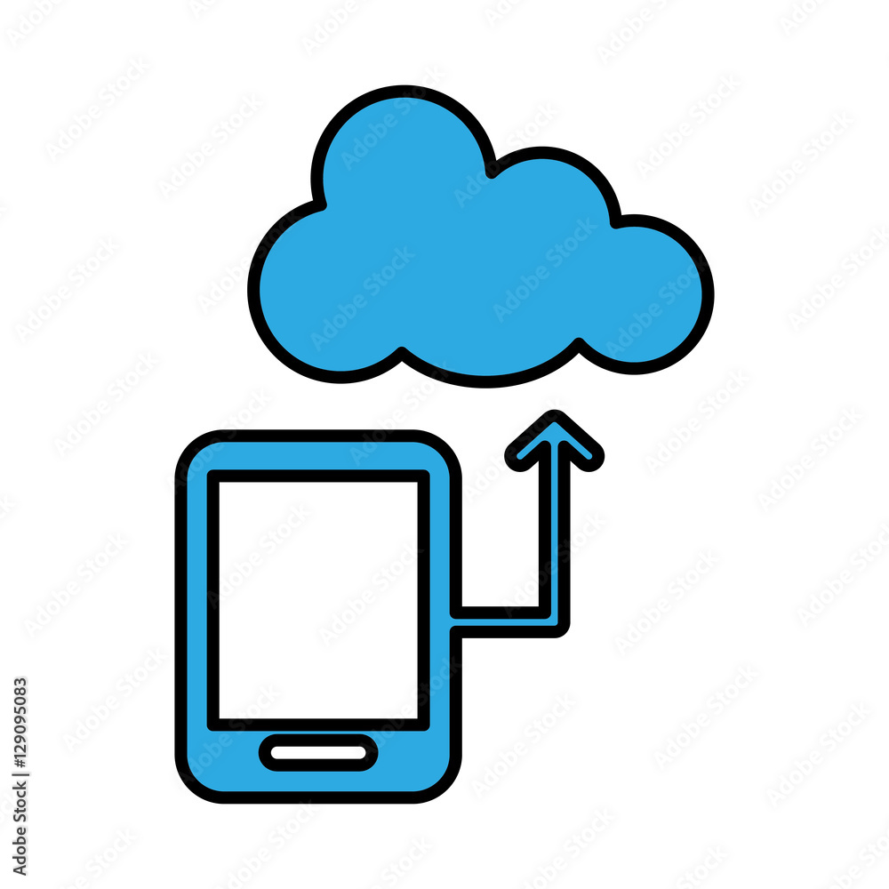 smartphone with upload arrow and cloud storage icon over white background. vector illustration smartphone with upload arrow and cloud storage icon over white background. vector illustration