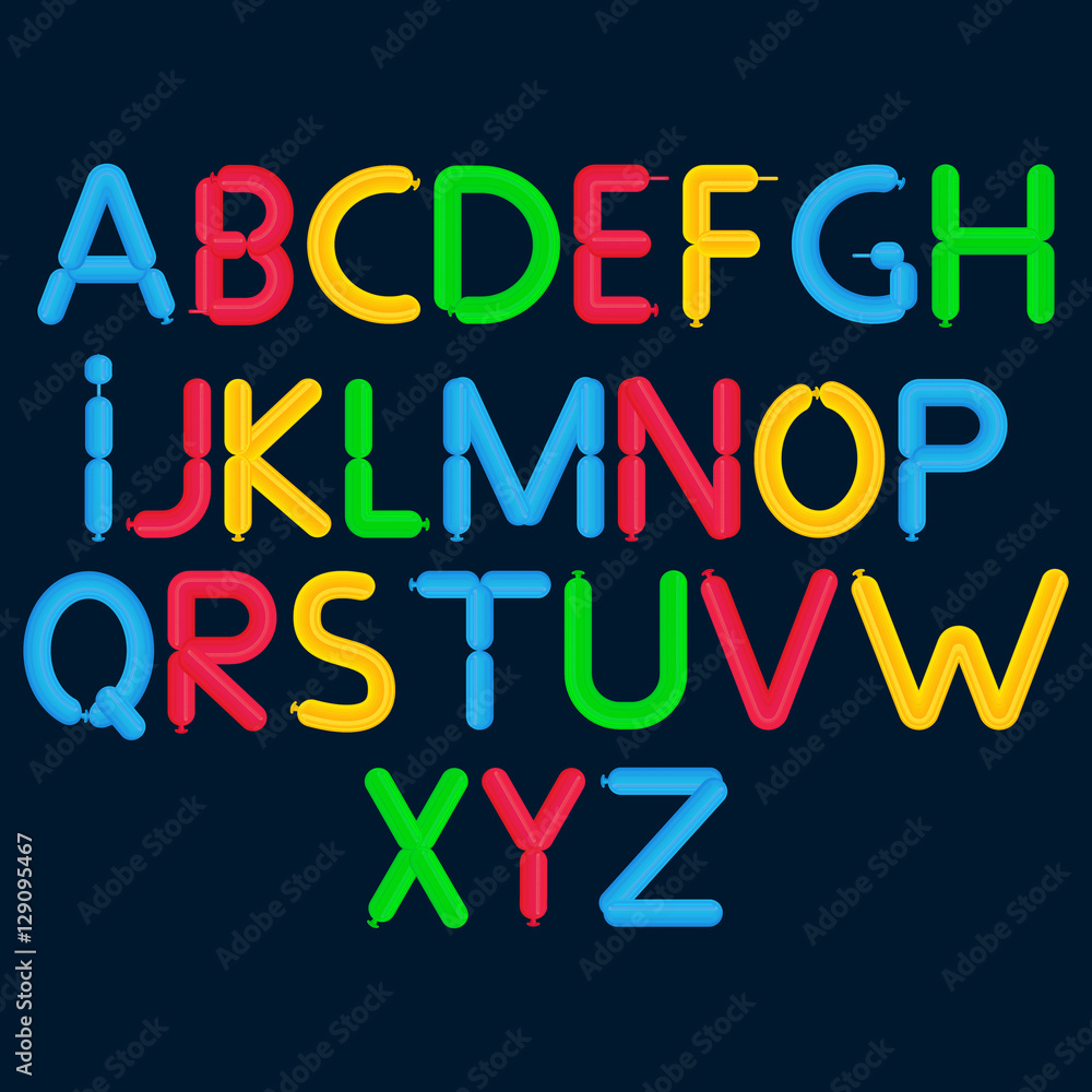 Cartoon bubble font. Colorful letters with glint. Balloon alphabet A through Z Cartoon bubble font. Colorful letters with glint. Balloon alphabet A through Z